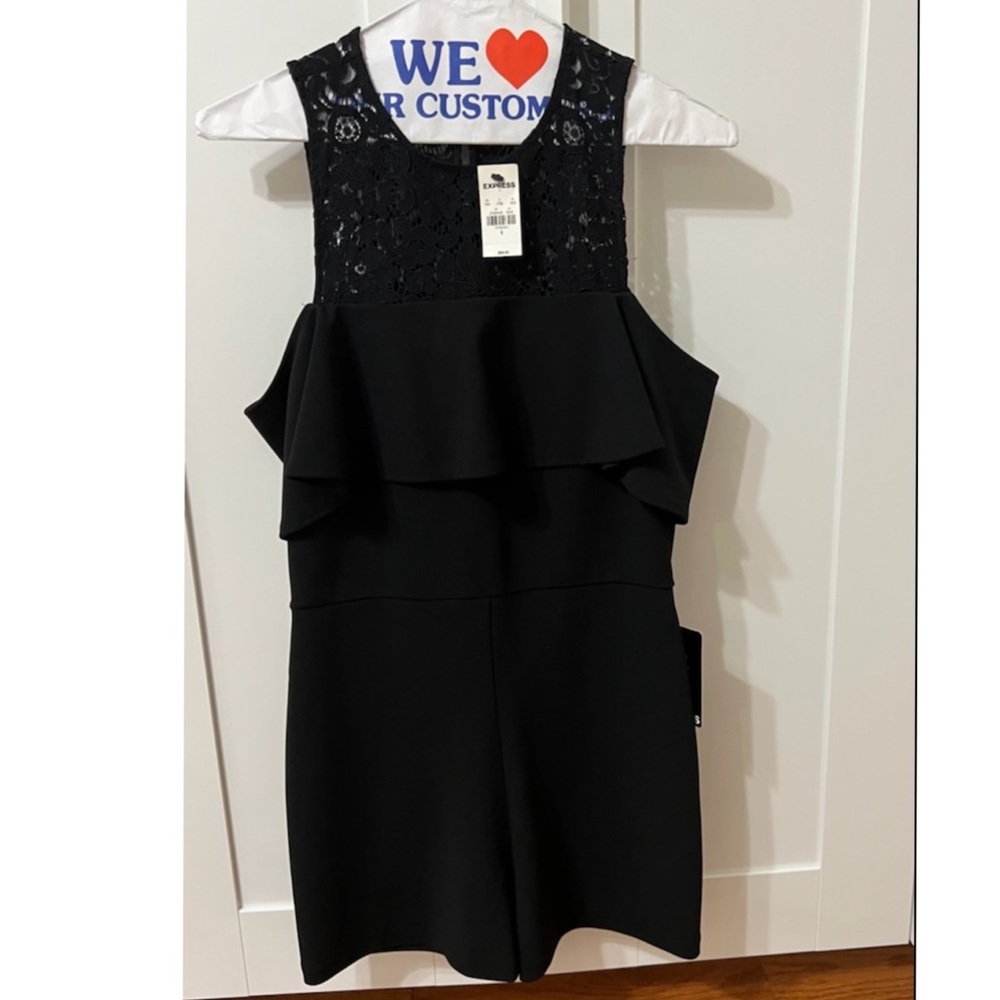 Off the shoulder black romper with lace top